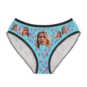 Blue Candies women's underwear briefs personalized with photo printed on them