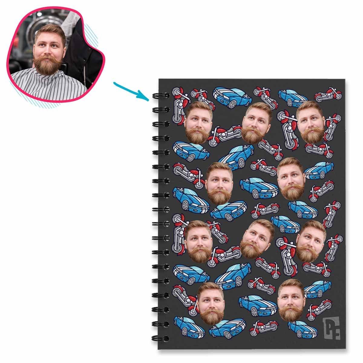 Dark Auntie personalized notebook with photo of face printed on them
