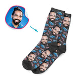 Load image into Gallery viewer, Dark Cars &amp; Motorbikes personalized socks with photo of face printed on them
