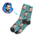 Load image into Gallery viewer, Mint Cars &amp; Motorbikes personalized socks with photo of face printed on them
