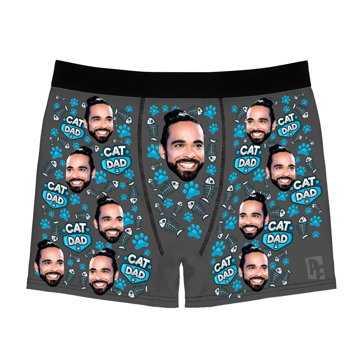 Dark Cat dad men's boxer briefs personalized with photo printed on them