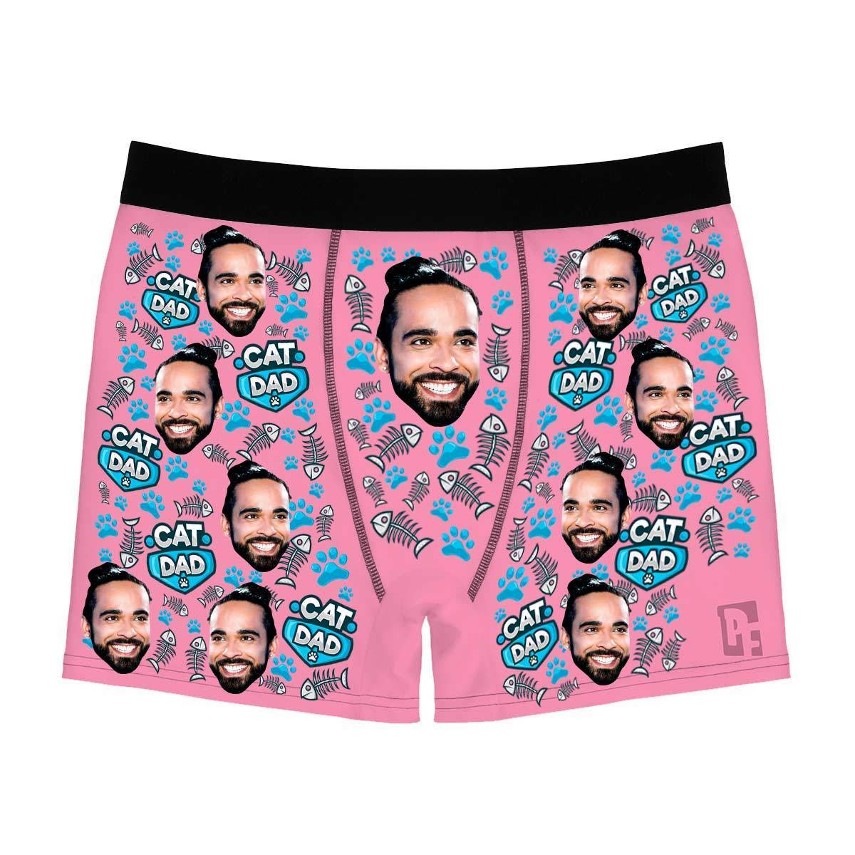 Pink Cat dad men's boxer briefs personalized with photo printed on them