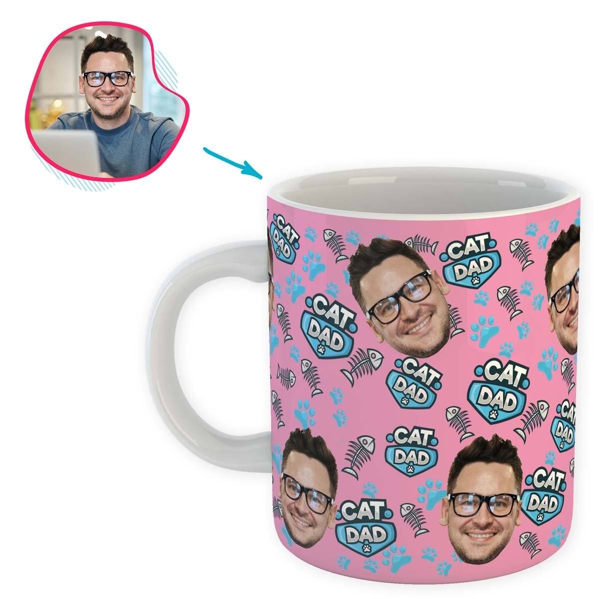 pink Cat Dad mug personalized with photo of face printed on it