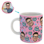 Load image into Gallery viewer, pink Cat Dad mug personalized with photo of face printed on it
