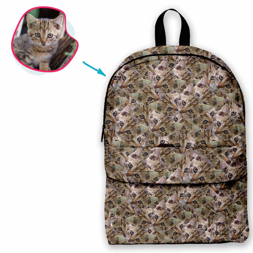 cat mash classic backpack personalized with photo of face printed on it