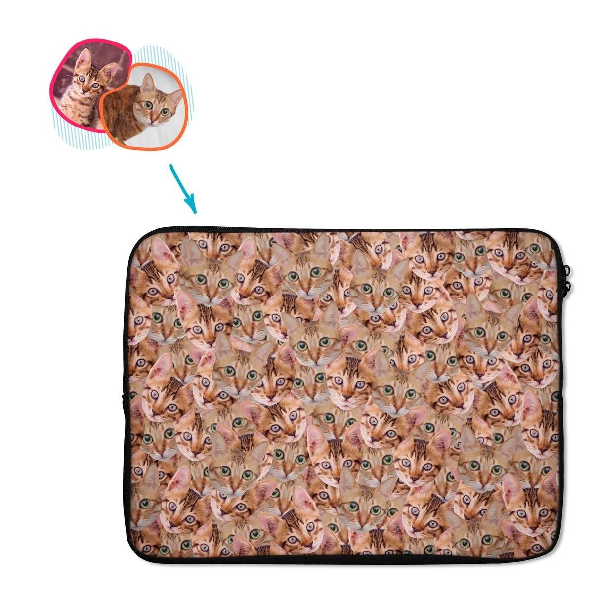 Cat Mash laptop sleeve personalized with photo of face printed on them
