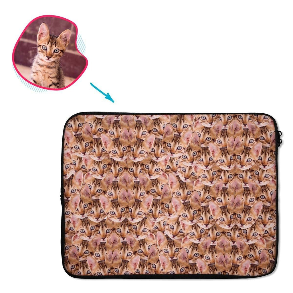 Cat Mash laptop sleeve personalized with photo of face printed on them