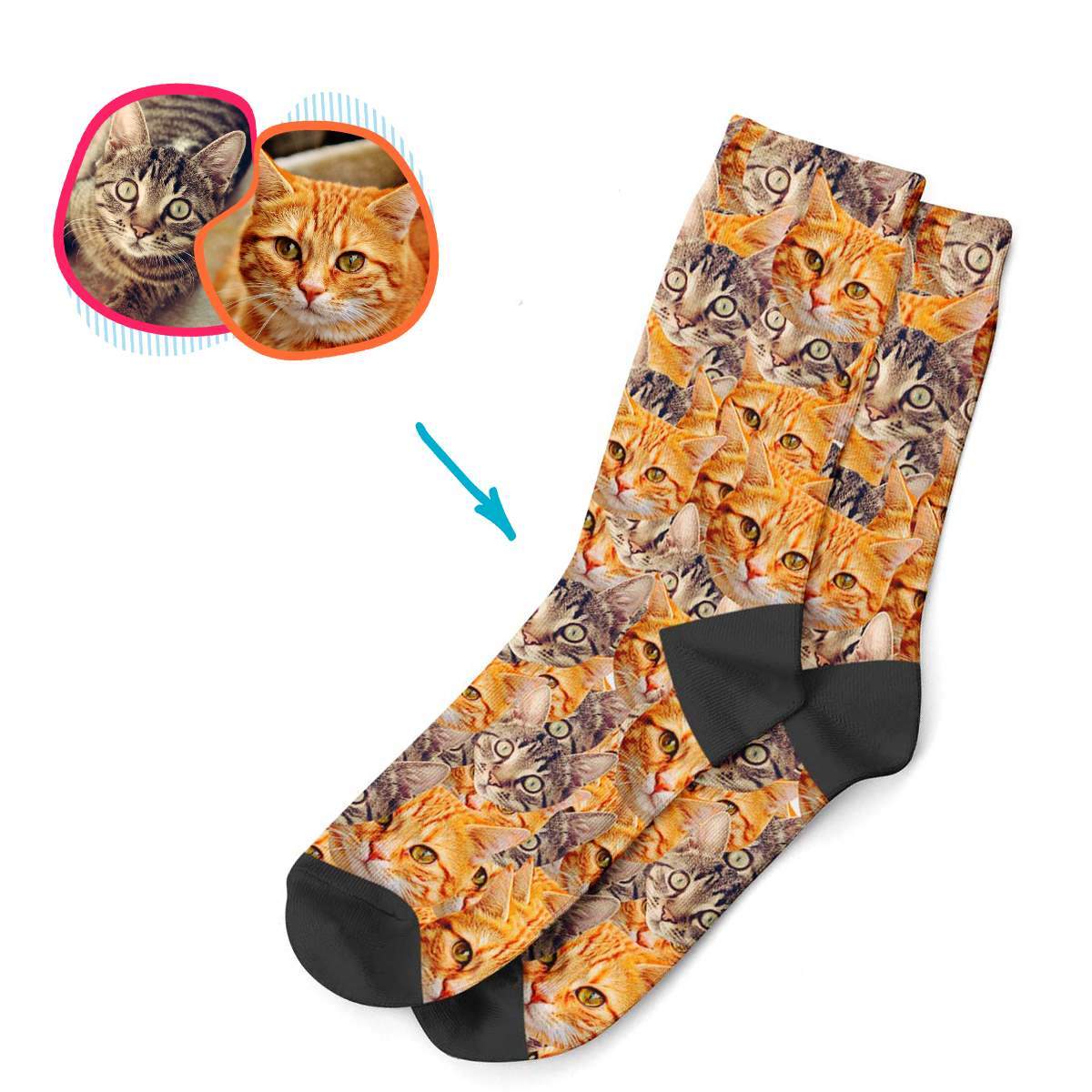 Cat Mash socks personalized with photo of face printed on them