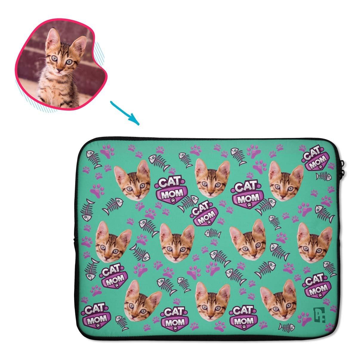 Cat Mom Personalized Laptop Sleeve