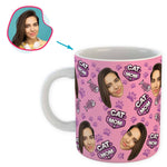 Load image into Gallery viewer, pink Cat Mom mug personalized with photo of face printed on it
