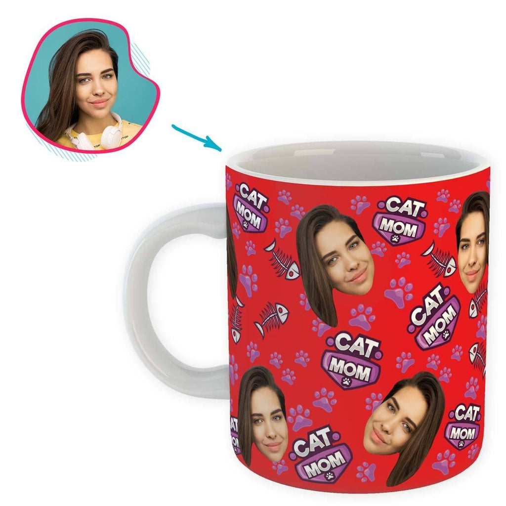 red Cat Mom mug personalized with photo of face printed on it