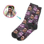 Load image into Gallery viewer, dark Cat Mom socks personalized with photo of face printed on them
