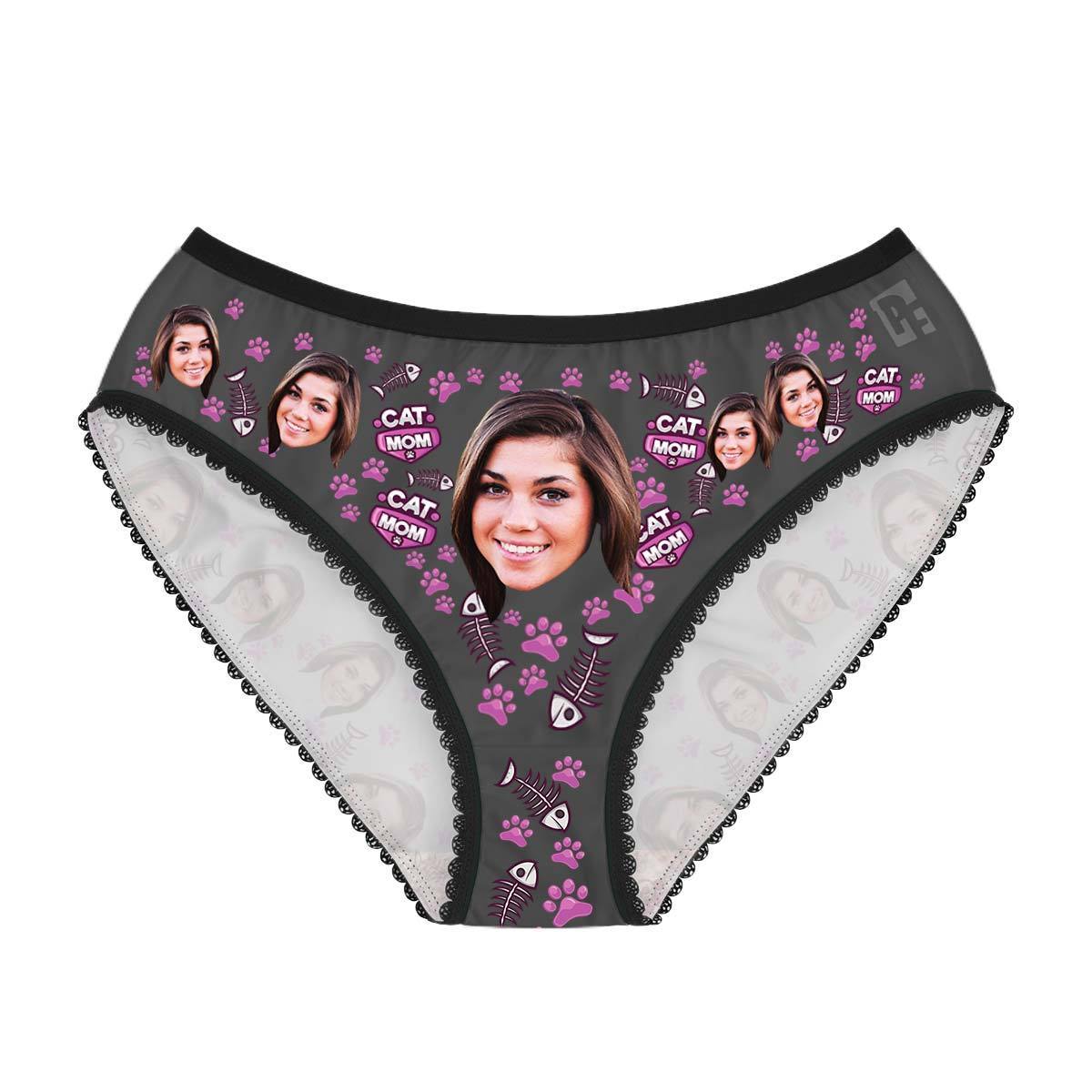 Dark Cat Mom women's underwear briefs personalized with photo printed on them