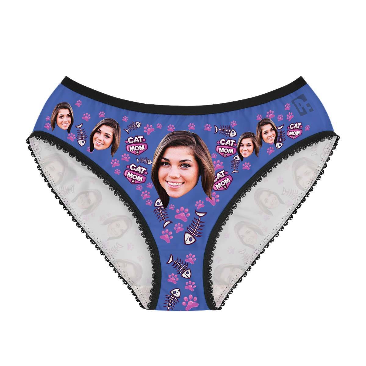 Darkblue Cat Mom women's underwear briefs personalized with photo printed on them