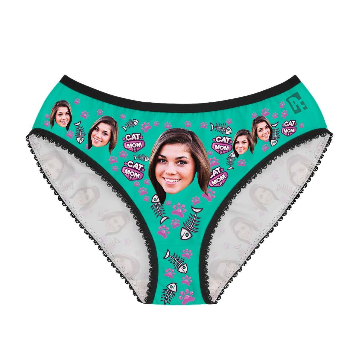 Mint Cat Mom women's underwear briefs personalized with photo printed on them