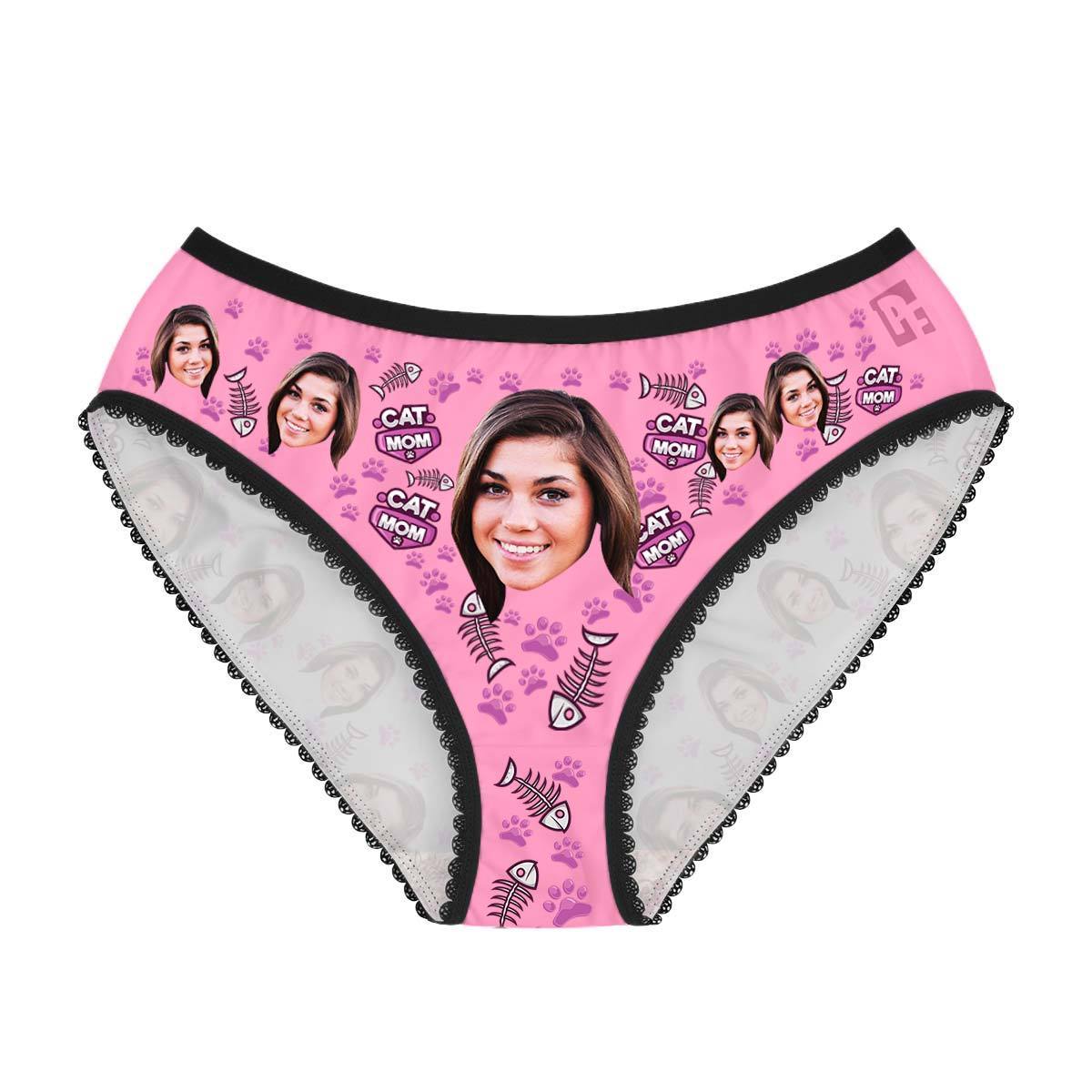Pink Cat Mom women's underwear briefs personalized with photo printed on them