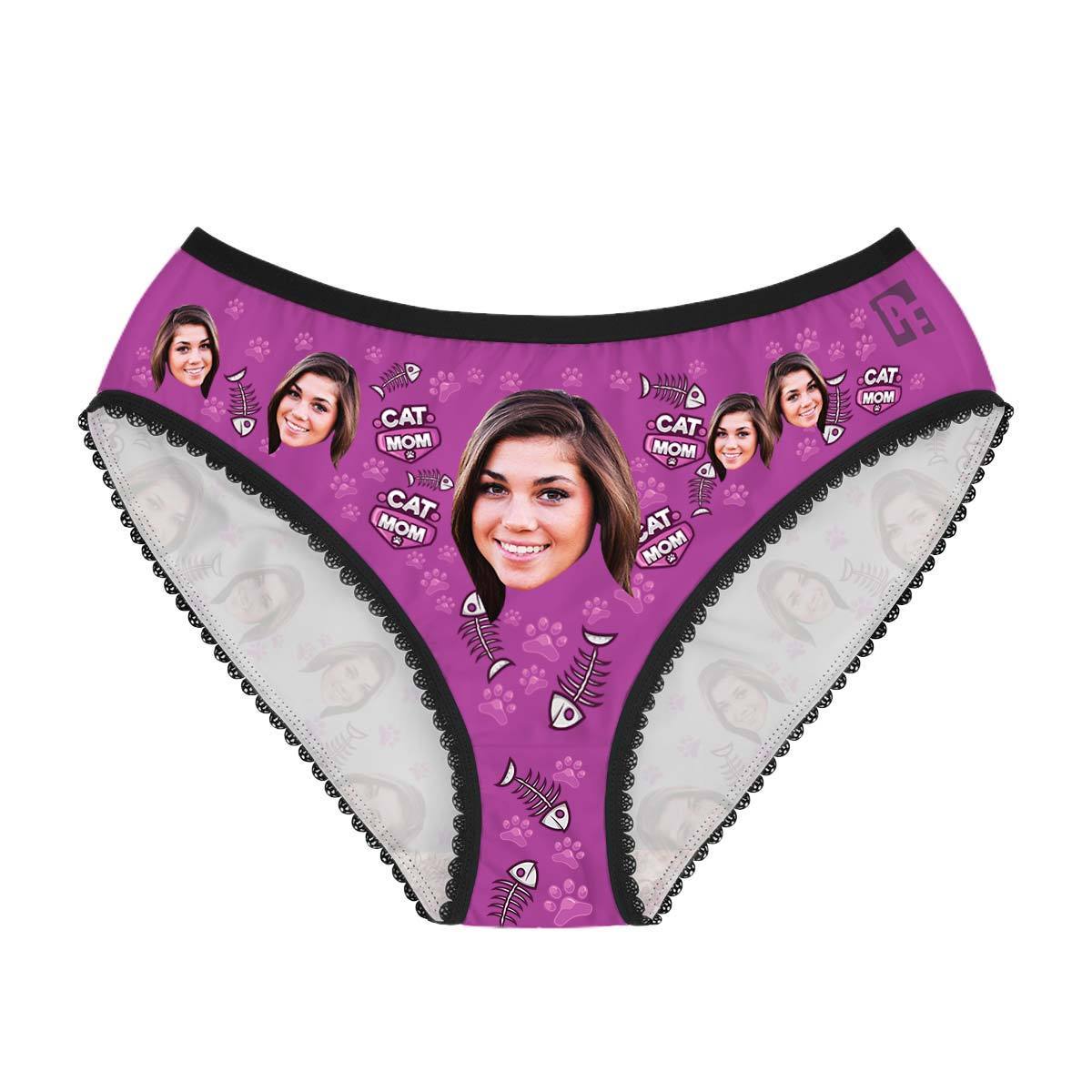 Purple Cat Mom women's underwear briefs personalized with photo printed on them