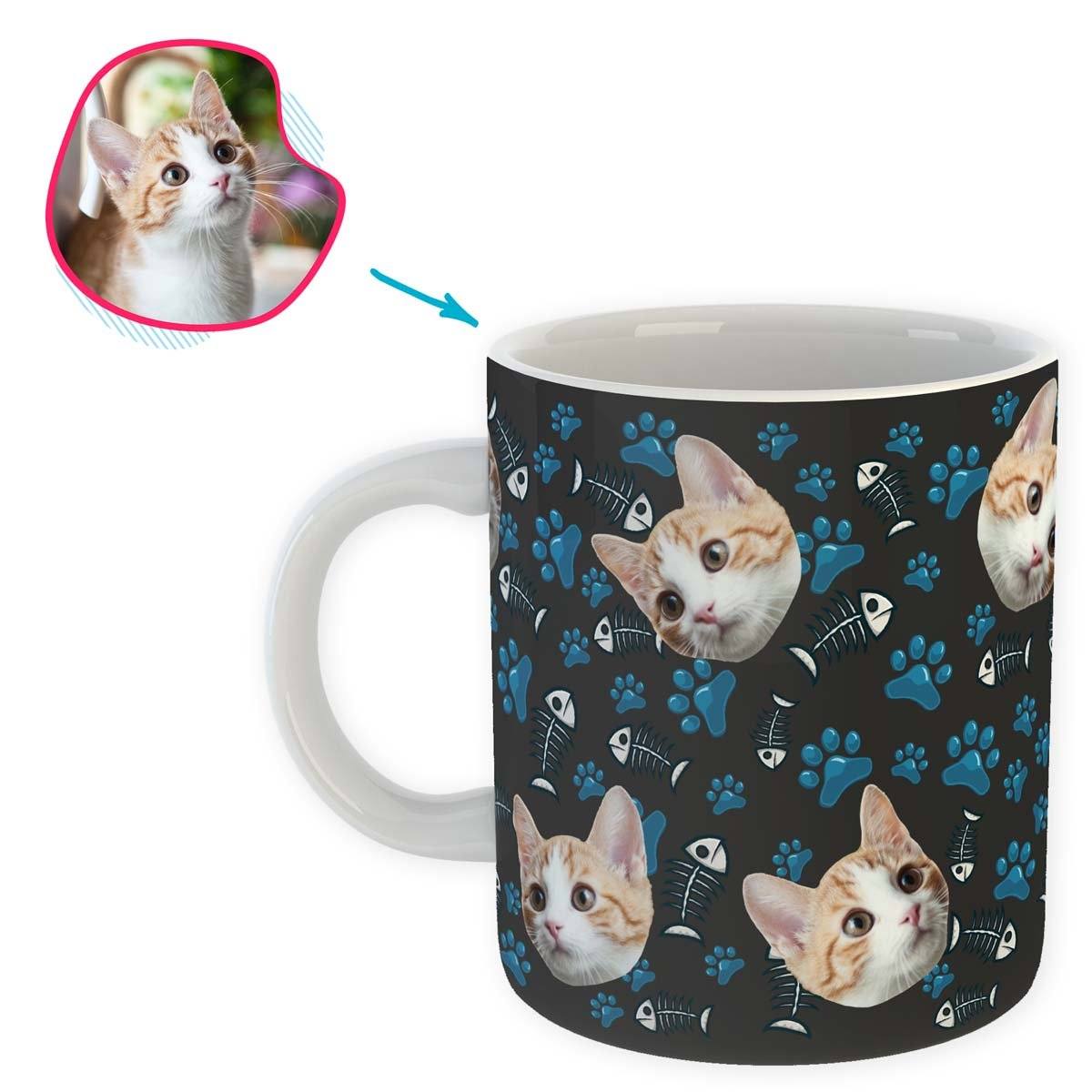 dark Cat mug personalized with photo of face printed on it