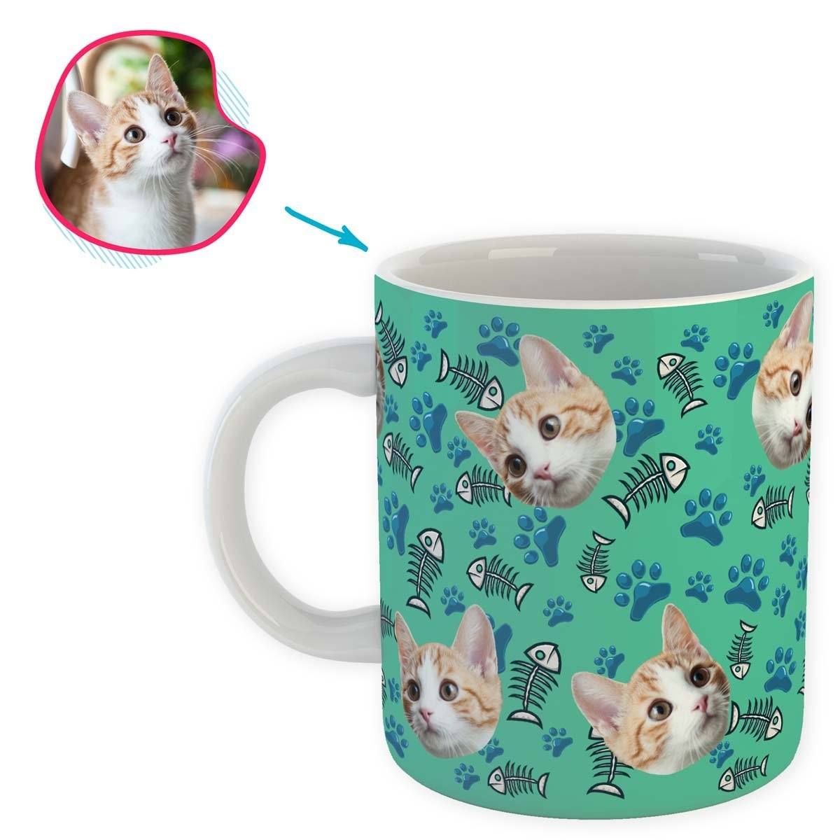 mint Cat mug personalized with photo of face printed on it