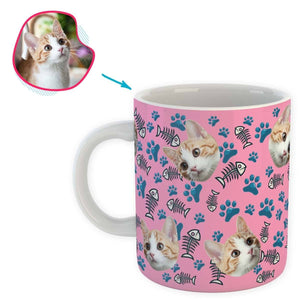 pink Cat mug personalized with photo of face printed on it