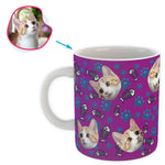 Load image into Gallery viewer, purple Cat mug personalized with photo of face printed on it
