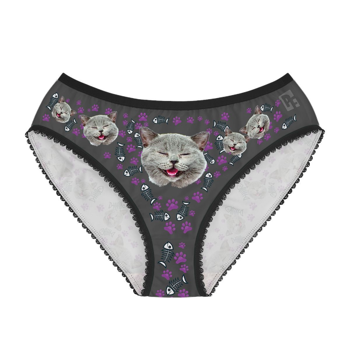 Dark Cat women's underwear briefs personalized with photo printed on them