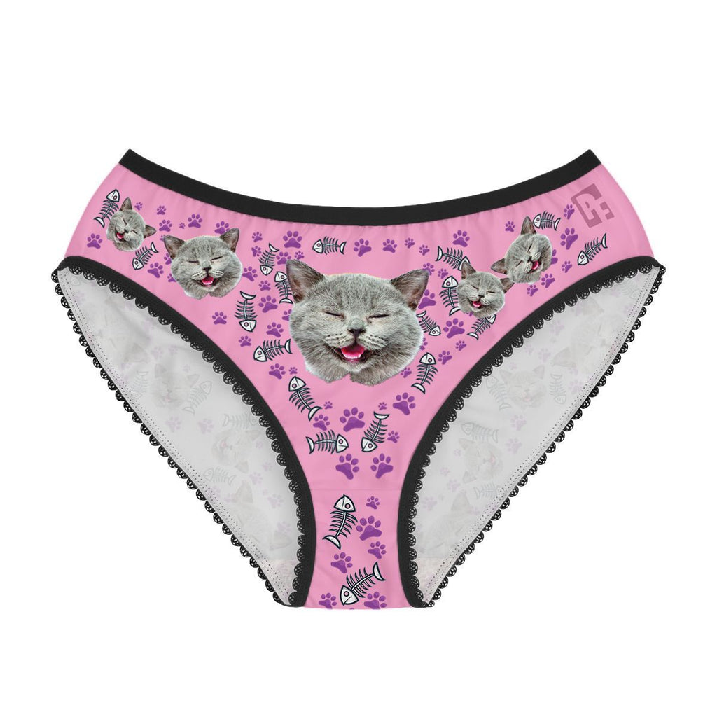 Pink Cat women's underwear briefs personalized with photo printed on them