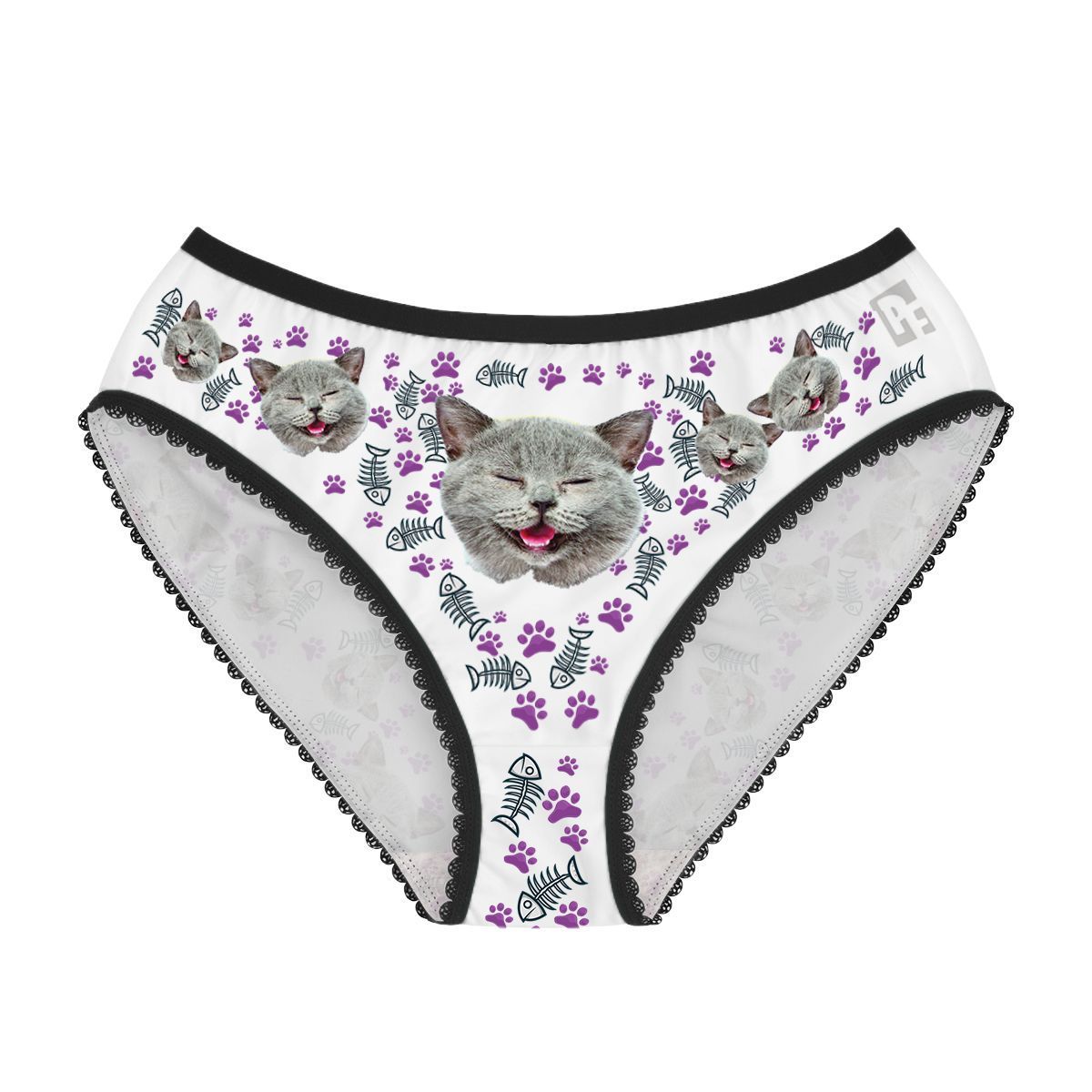 White Cat women's underwear briefs personalized with photo printed on them