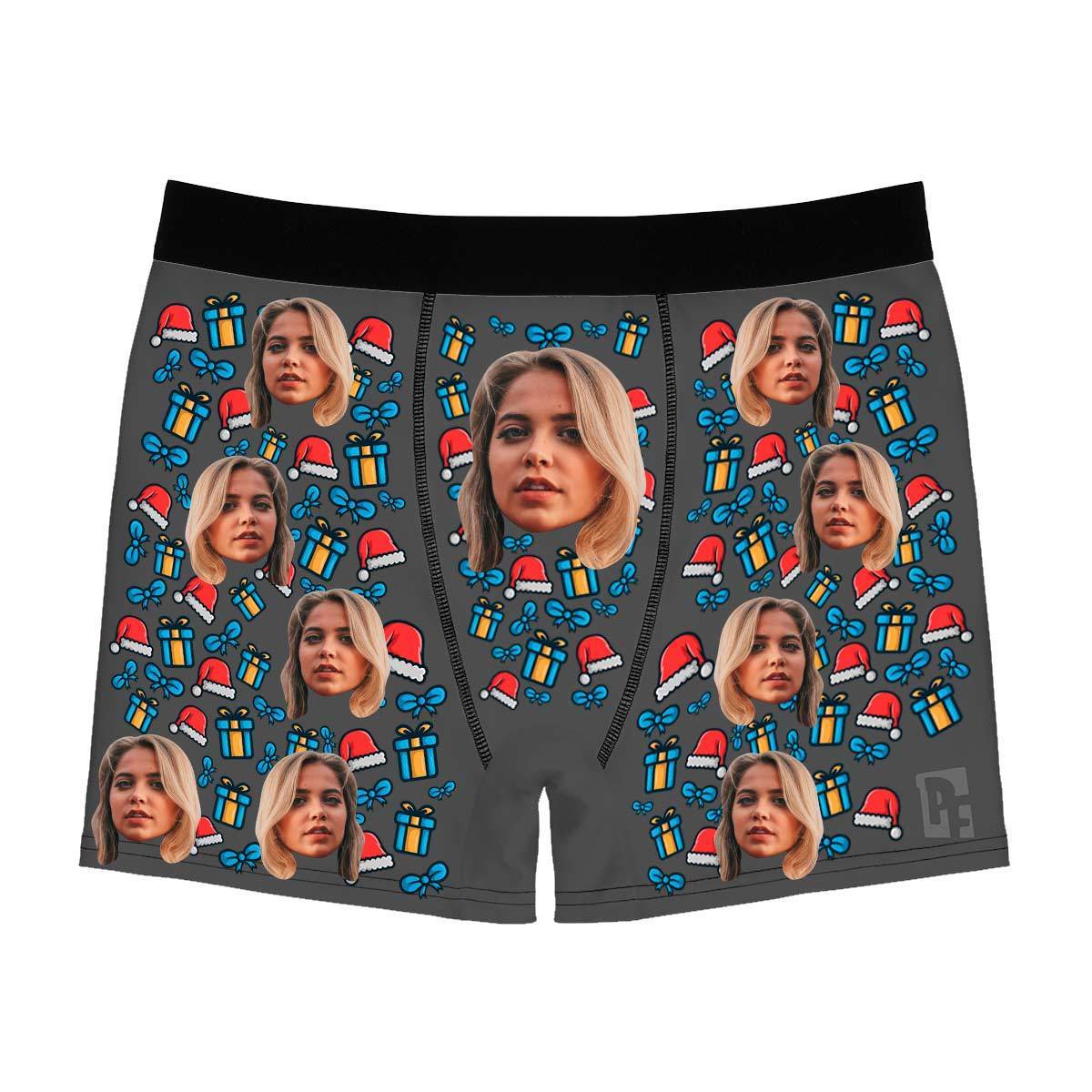 Dark Christmas Hat men's boxer briefs personalized with photo printed on them