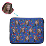 Load image into Gallery viewer, darkblue Christmas Hat laptop sleeve personalized with photo of face printed on them
