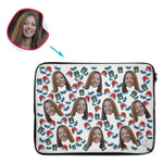 Load image into Gallery viewer, white Christmas Hat laptop sleeve personalized with photo of face printed on them
