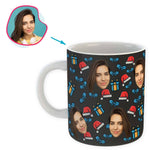 Load image into Gallery viewer, dark Christmas Hat mug personalized with photo of face printed on it
