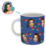 Load image into Gallery viewer, darkblue Christmas Hat mug personalized with photo of face printed on it
