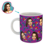 Load image into Gallery viewer, purple Christmas Hat mug personalized with photo of face printed on it
