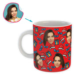 Load image into Gallery viewer, red Christmas Hat mug personalized with photo of face printed on it
