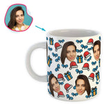 Load image into Gallery viewer, white Christmas Hat mug personalized with photo of face printed on it
