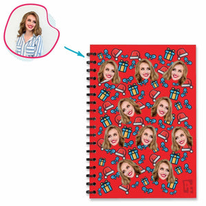 red Christmas Hat Notebook personalized with photo of face printed on them