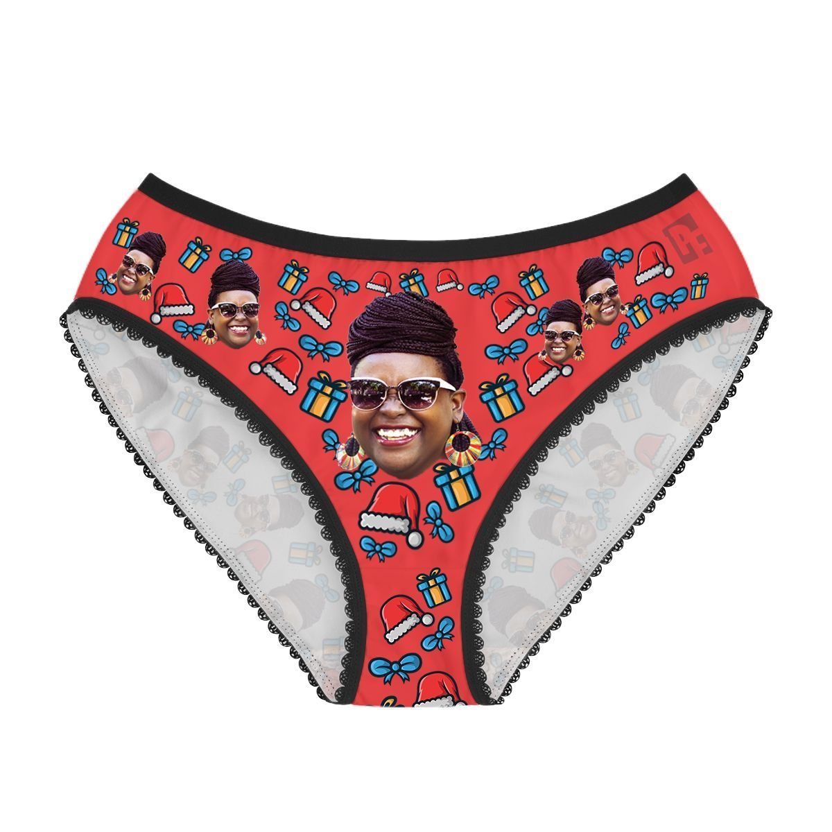 Red Christmas Hat women's underwear briefs personalized with photo printed on them