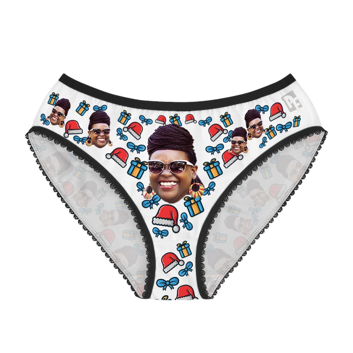 White Christmas Hat women's underwear briefs personalized with photo printed on them