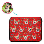 Load image into Gallery viewer, red Christmas Tree Toy laptop sleeve personalized with photo of face printed on them
