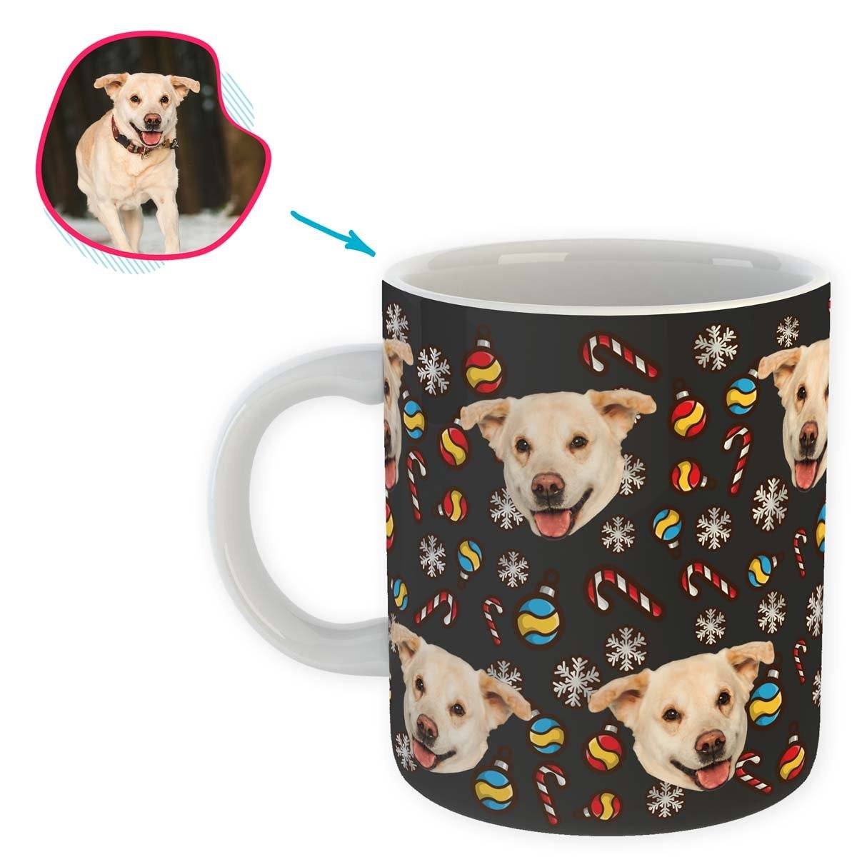 dark Christmas Tree Toy mug personalized with photo of face printed on it