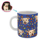 Load image into Gallery viewer, darkblue Christmas Tree Toy mug personalized with photo of face printed on it
