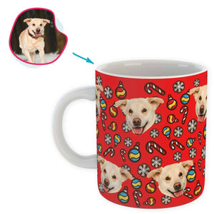 red Christmas Tree Toy mug personalized with photo of face printed on it