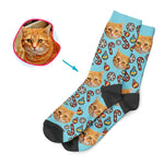 Load image into Gallery viewer, blue Christmas Tree Toy socks personalized with photo of face printed on them
