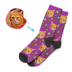 Load image into Gallery viewer, purple Christmas Tree Toy socks personalized with photo of face printed on them
