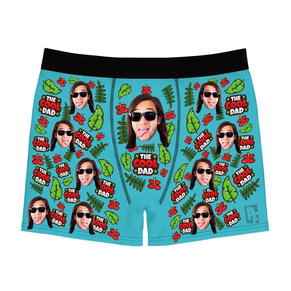 Blue The cool dad men's boxer briefs personalized with photo printed on them
