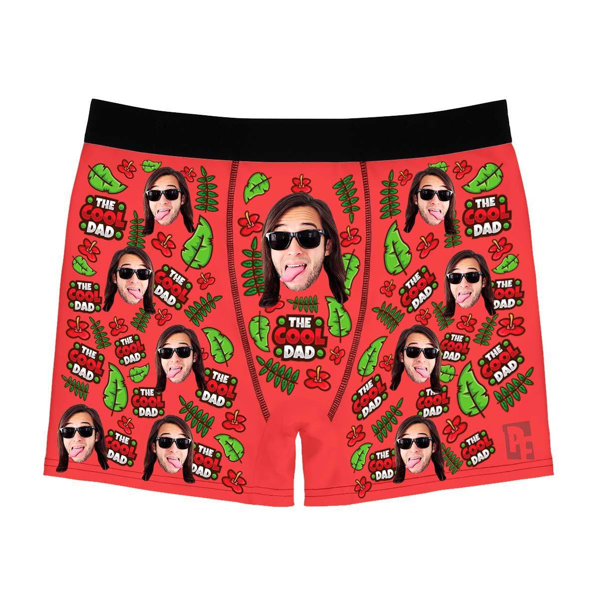 Red The cool dad men's boxer briefs personalized with photo printed on them