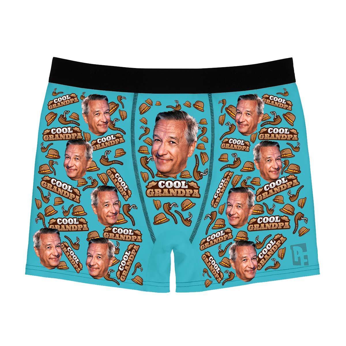 Blue Cool Grandfather men's boxer briefs personalized with photo printed on them