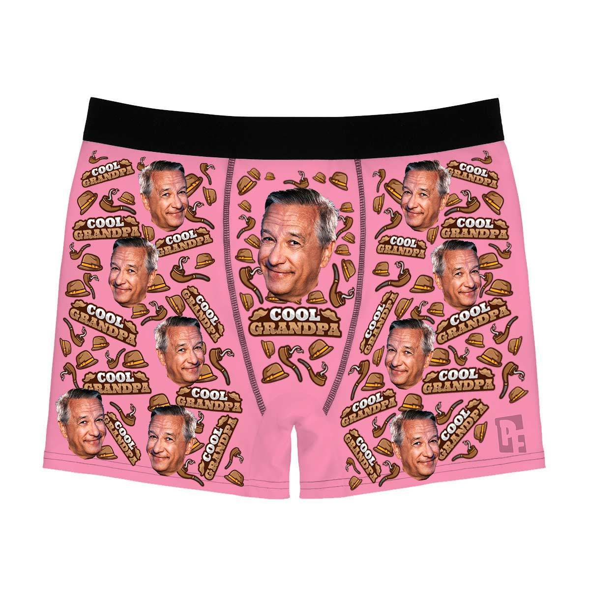 Pink Cool Grandfather men's boxer briefs personalized with photo printed on them