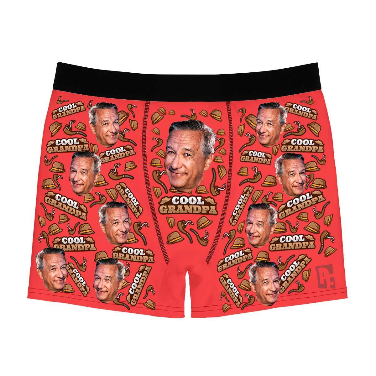 Red Cool Grandfather men's boxer briefs personalized with photo printed on them